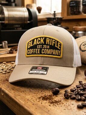 Black Rifle Coffee Company Hat BRCC Patch Richardson 112 Tan White Mesh Snapback